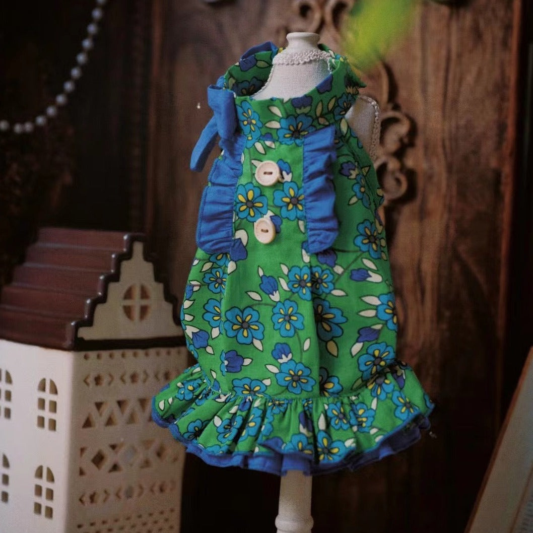 TaniWina Green Leaf Rose Collar Dress for Small Dog ml