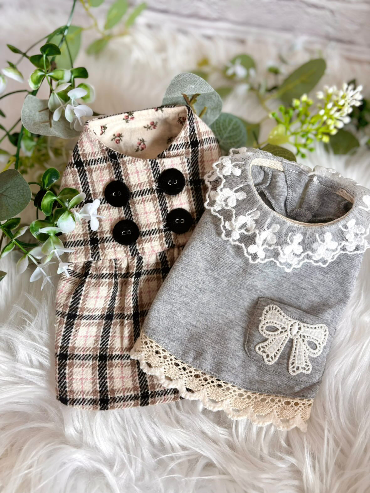 Taniwina エレガントチェック柄ダブルボタンドレス