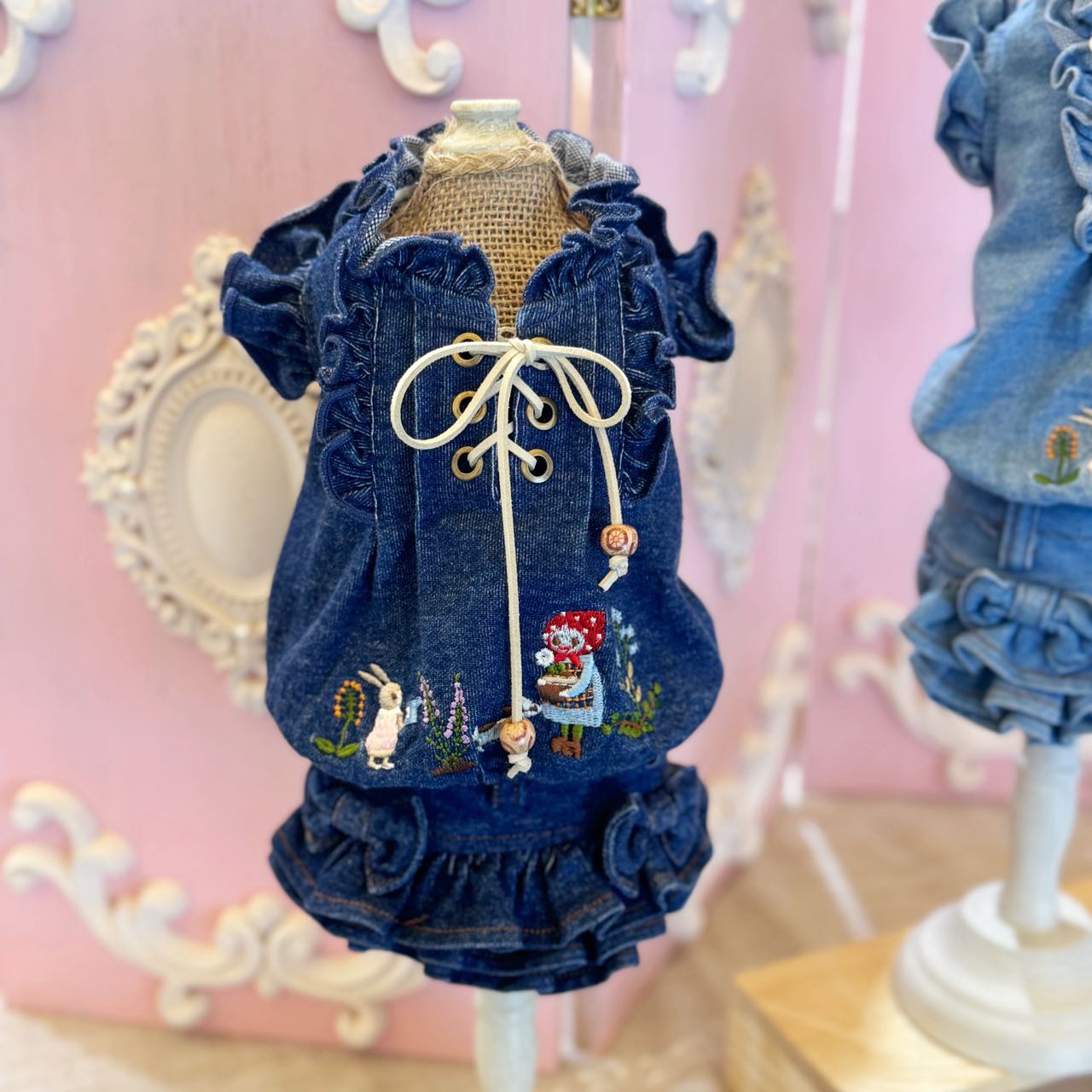 TaniWina Little Red Riding Hood Denim Blouse for Small Dog