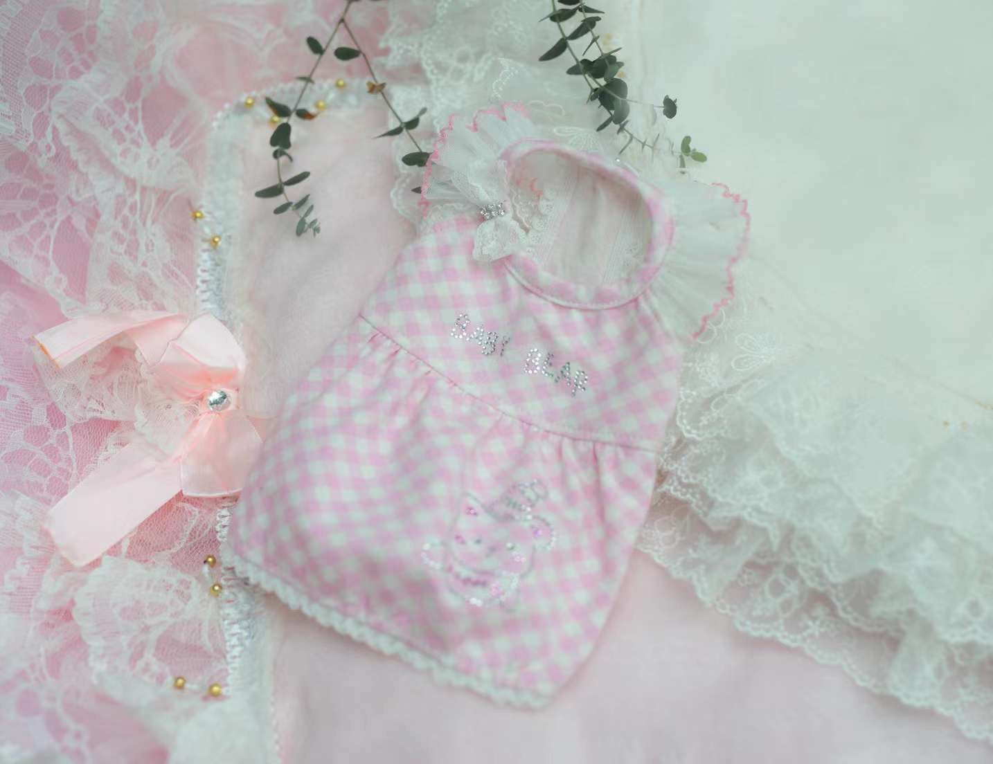 TaniWina Pink Lace Collar Plaid Dress with Rhinestone Embellishments f TaniWina Pet Clothes TaniWina Pink Lace Collar Plaid Dress with Rhinestone Embellishments f TaniWina Pet Clothes