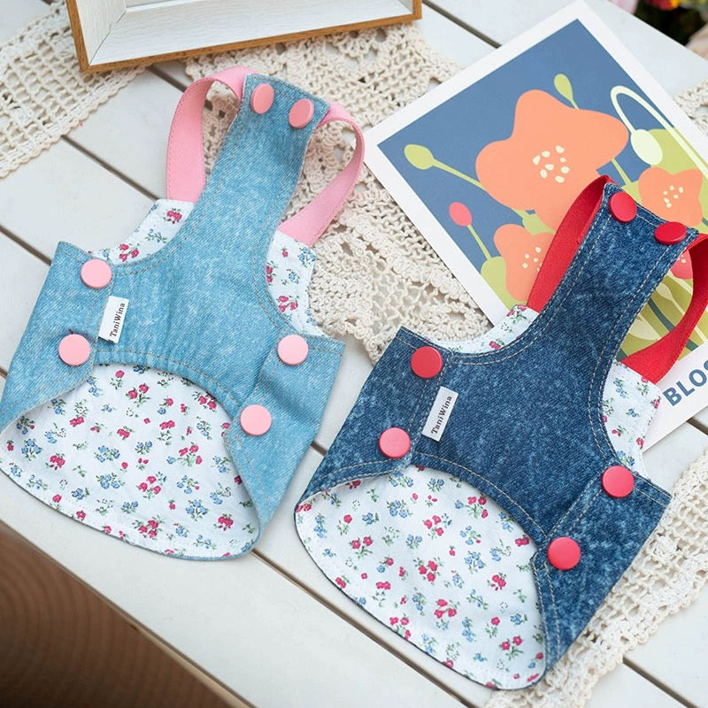 TaniWina Cartoon Denim Suspender Skirt for Small Dog Clothes