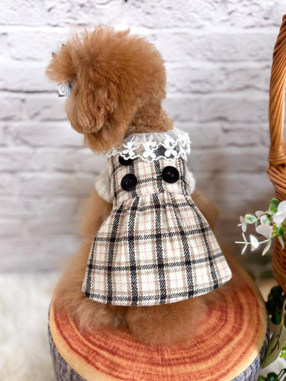 Taniwina エレガントチェック柄ダブルボタンドレス