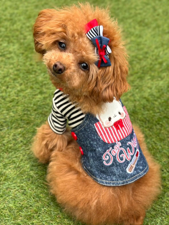 TaniWina Cartoon Denim Suspender Skirt for Small Dog Clothes