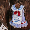 TaniWina Lovely Penguin's Sailor Dress for Small Dog- Nautical Stripe Embroidery