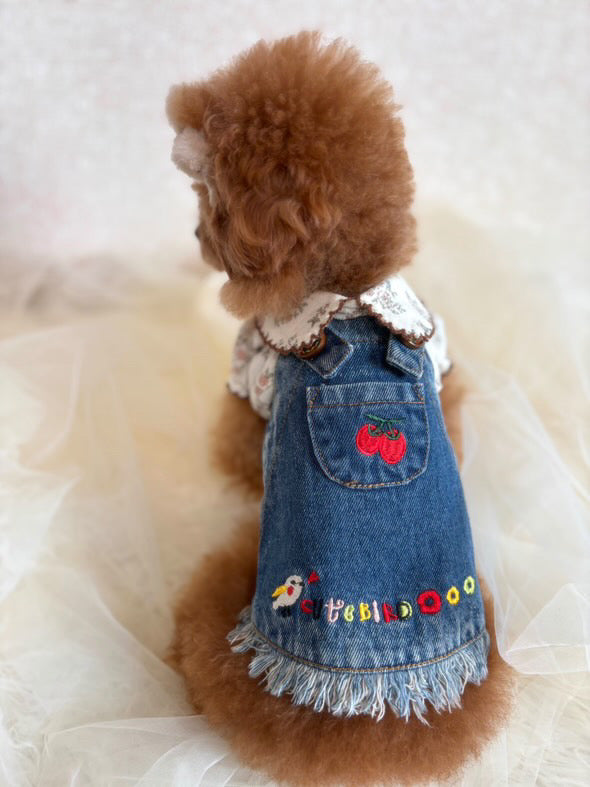 TaniWina Pet Clothing Denim Embroidery Jumper Dress - Cute and Stylish Dress for Small Dogs