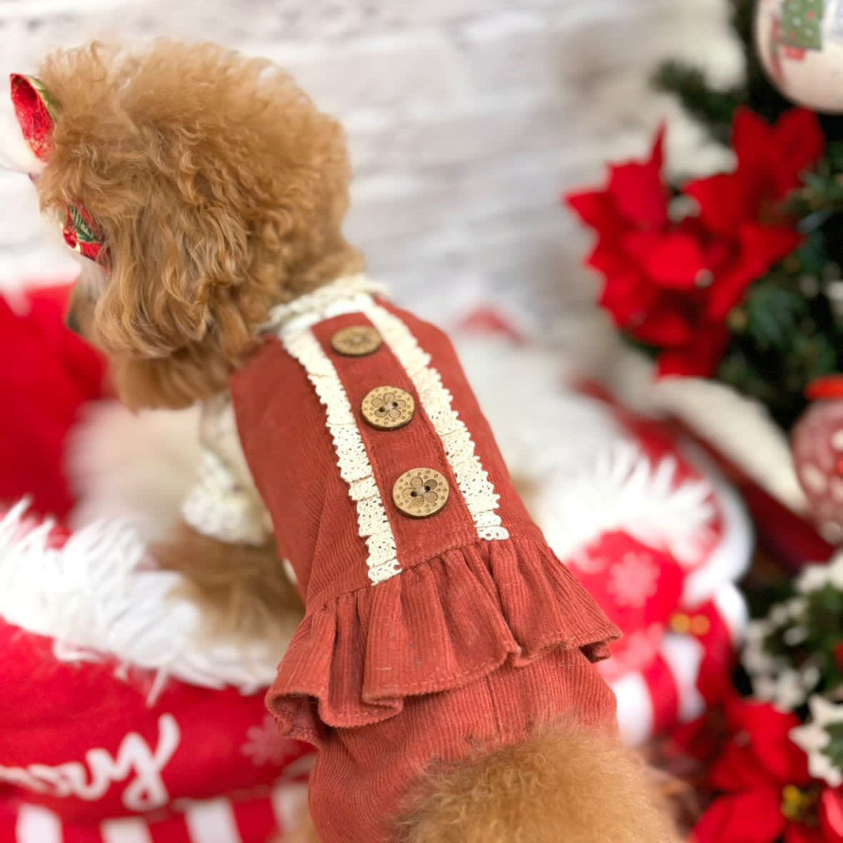 TaniWina Christmas Vintage Lace Corduroy Jumpsuit