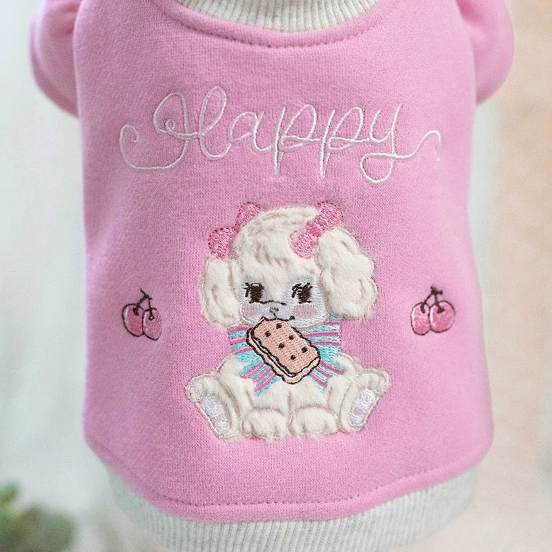 TaniWina Happy Embroidered Cotton Fleece Sweatshirt for Small Dogs