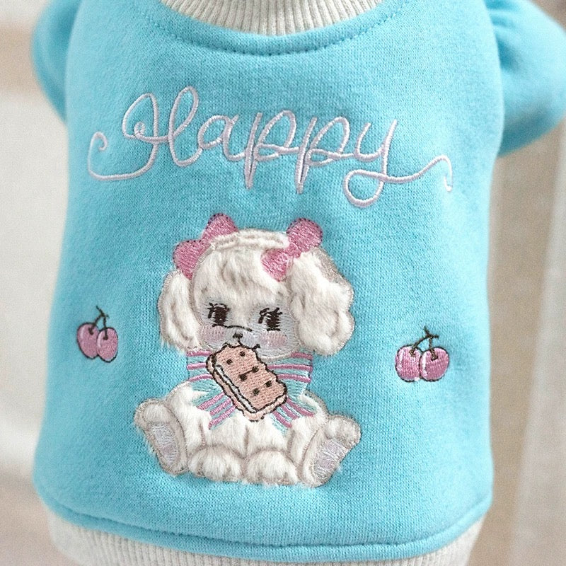 TaniWina Happy Embroidered Cotton Fleece Sweatshirt for Small Dogs