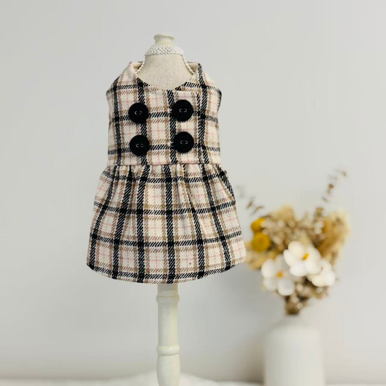Taniwina エレガントチェック柄ダブルボタンドレス