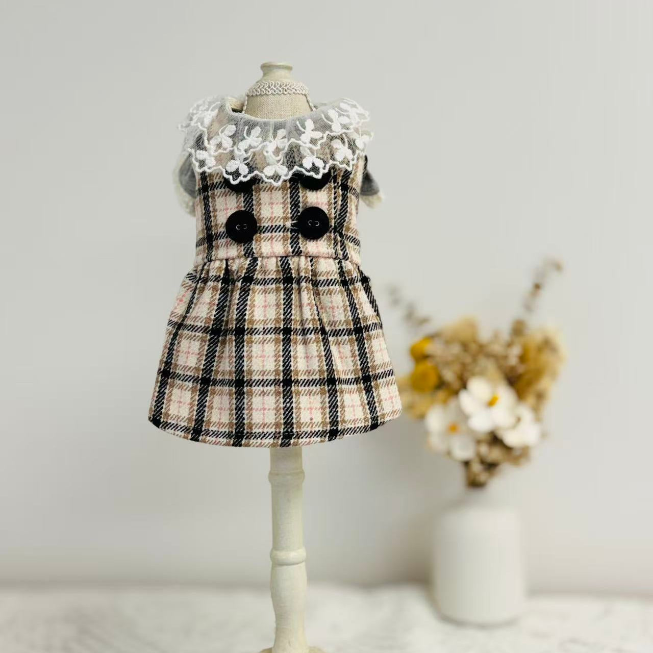 TaniWina Elegant Plaid Double-Button Dress S TaniWina Elegant Plaid Double-Button Dress S