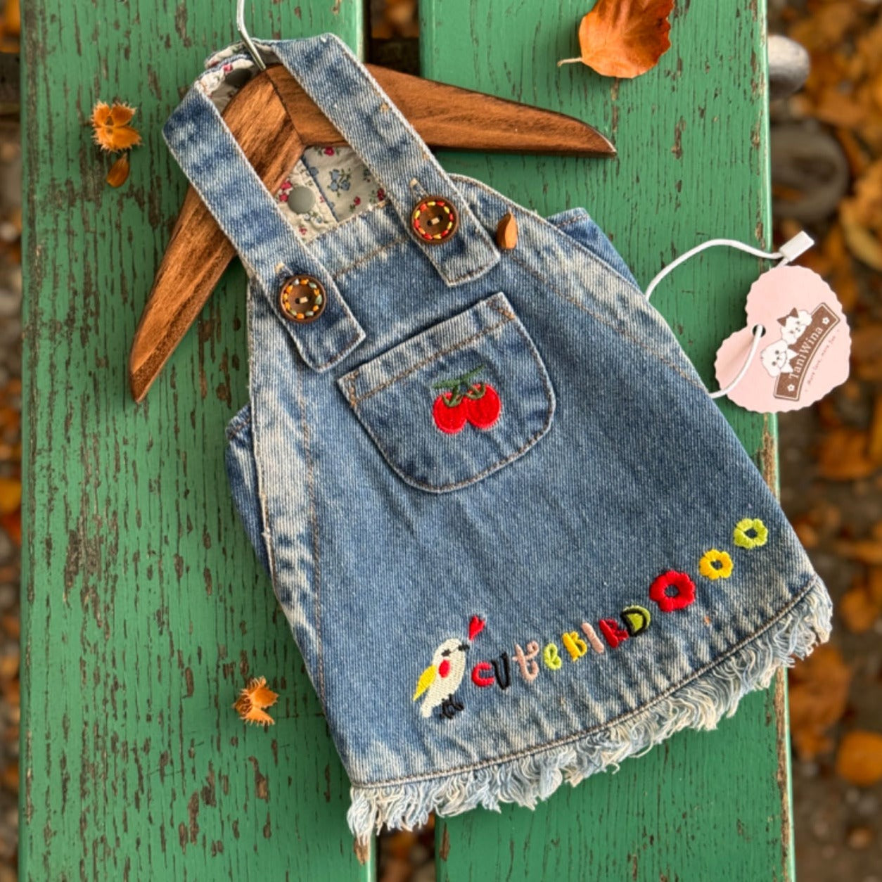 TaniWina Pet Clothing Denim Embroidery Jumper Dress Cute and