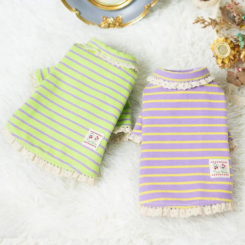 TaniWina Pet Costume Pastoral Cute Style Striped Long-Sleeved Vest