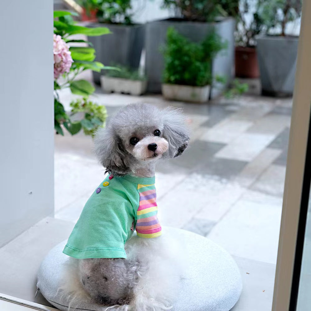 TaniWina Pet Clothing Contrast Color Rainbow Dog Shirt Pet Clothes for Small Dog