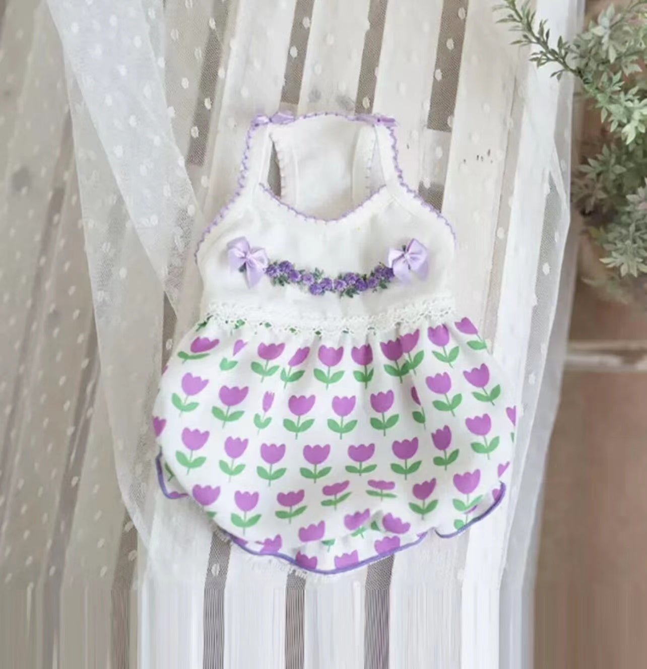 TaniWina Princess Purple Flower Bud Dress Pet Clothes